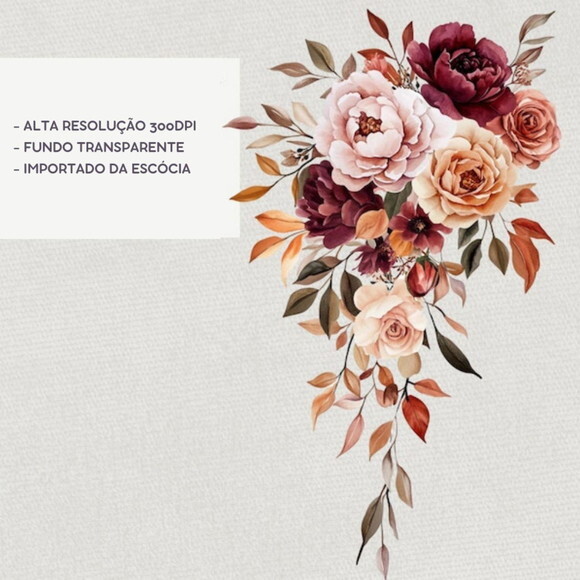 Kit Digital Floral Rústico Marsala Boho Aquarela