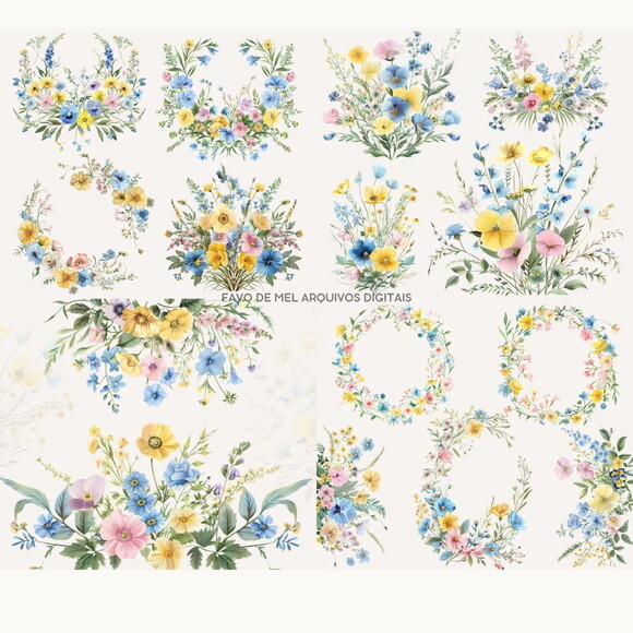 Kit Digital Flores do Campo Aquarela #03 Floral Aquarela Png