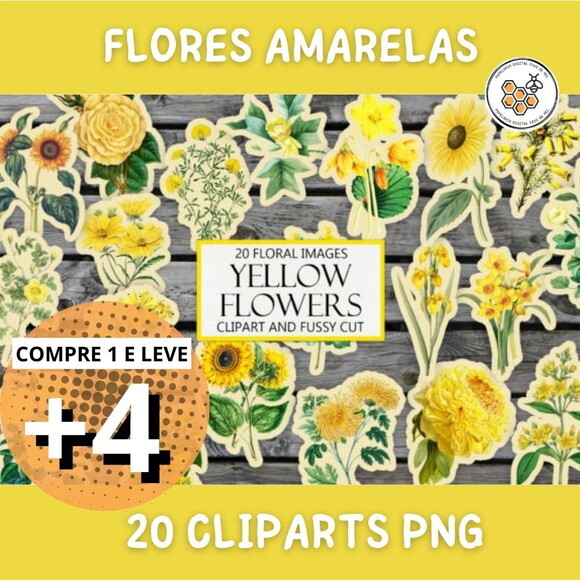 Kit Digital Flores Amarelas Vintage - Yellow Flowers