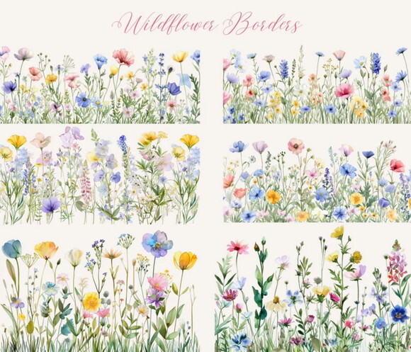 Kit Digital Flores do Campo Aquarela #06 Bordas Florais Png