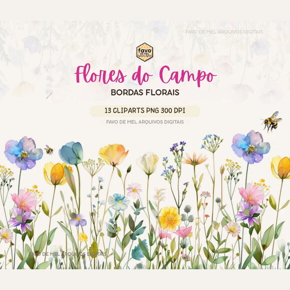 Kit Digital Flores do Campo Aquarela #06 Bordas Florais Png