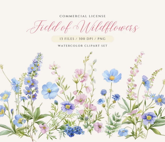 Kit Digital Flores do Campo Aquarela #06 Bordas Florais Png