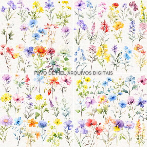 Kit Digital Flores do Campo Aquarela #09 Png Flores Soltas