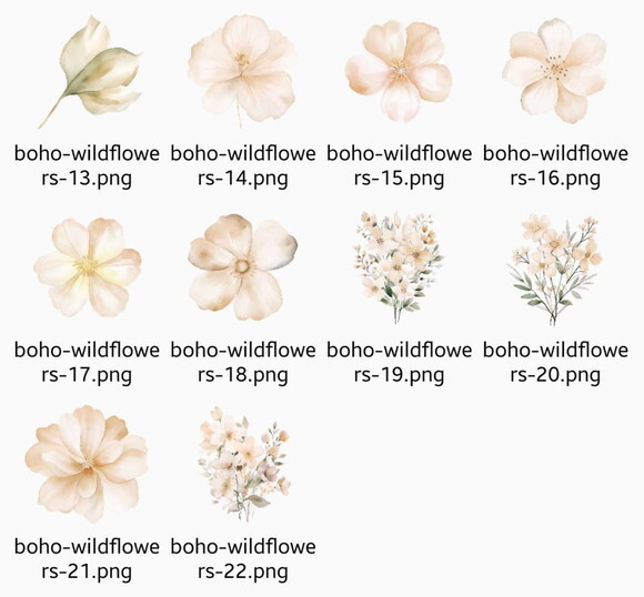 Kit Digital Flores do Campo Aquarela #07 Floral Boho Png