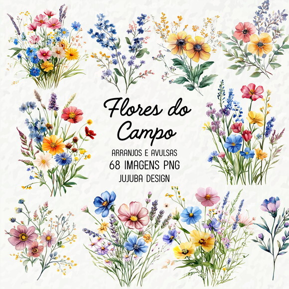 Kit Digital Flores do Campo Aquarela #10 Png