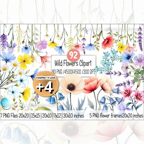 Kit Digital Flores do Campo Aquarela #13 (pague 1 Leve 5)