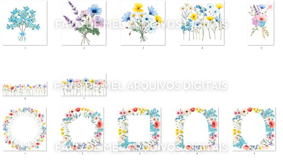 Kit Digital Flores do Campo Aquarela #13 (pague 1 Leve 5)