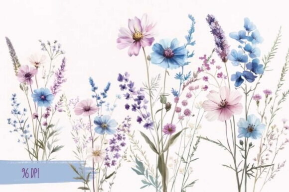 Kit Digital Flores do Campo Aquarela #16 Floral Azul