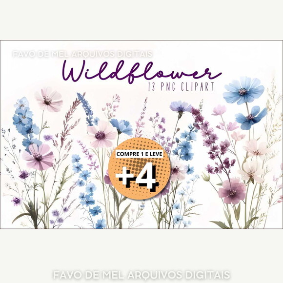 Kit Digital Flores do Campo Aquarela #16 Floral Azul