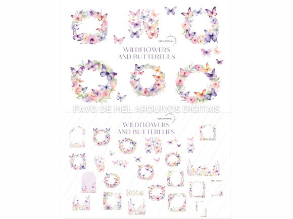 Kit Digital Flores do Campo com Borboletas Aquarela Png #08