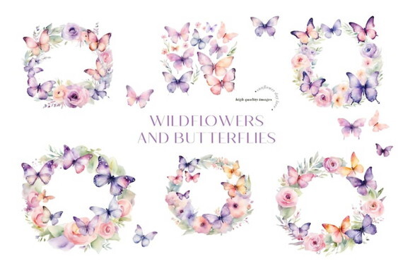 Kit Digital Flores do Campo com Borboletas Aquarela Png #08