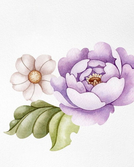 Kit Digital Flores e Folhas Aquarela - Flowers And Leaves
