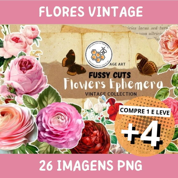 Kit Digital Flores Vintage - Flowers Ephemera
