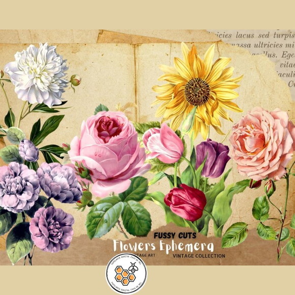 Kit Digital Flores Vintage - Flowers Ephemera