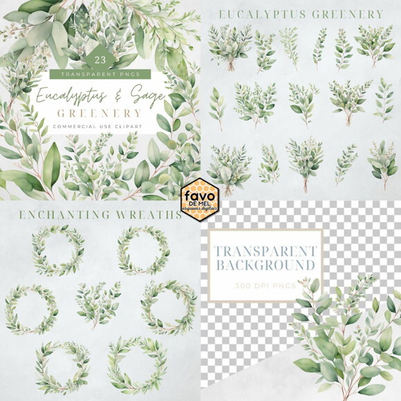 Kit Digital Folhagem Verde Aquarela Premium (msp)