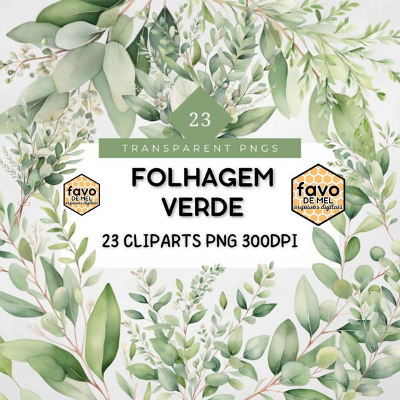 Kit Digital Folhagem Verde Aquarela Premium (msp)