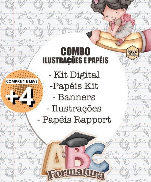 Kit Digital Formatura Abc - Combo Ilustrações e Papéis
