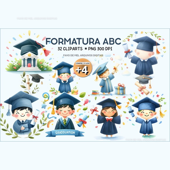 Kit Digital Formatura Abc Kids Aquarela #11 Png