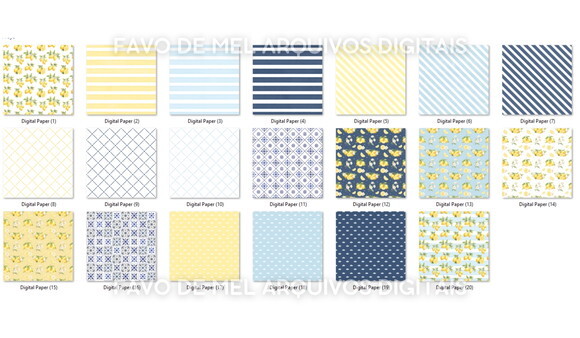 Kit Digital Fresh Lemon Limão e Azulejos Png (pague 1 Leve 5