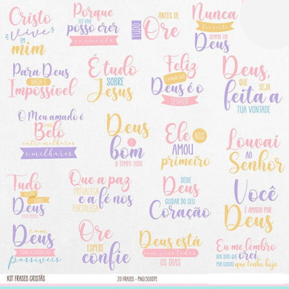 Kit Digital Frases Cristãs - Elementos e Papéis - Sublimação