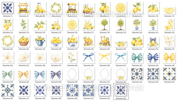 Kit Digital Fresh Lemon Limão e Azulejos Png (pague 1 Leve 5