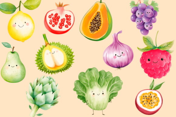 Kit Digital Frutas e Vegetais Aquarela Png (pague 1 Leve +4)