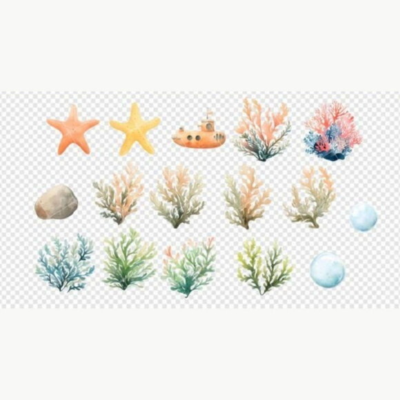 Kit Digital Fundo do Mar 02 - Aquarela Underwater Life