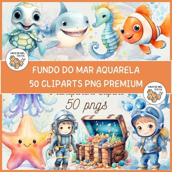 Kit Digital Fundo do Mar 03 - Aquarela Undersea Ddm