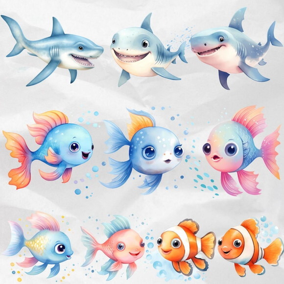 Kit Digital Fundo do Mar 03 - Aquarela Undersea Ddm