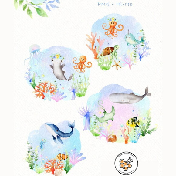 Kit Digital Fundo do Mar 05 - Underwater Aquarela