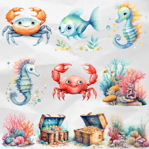 Kit Digital Fundo do Mar 03 - Aquarela Undersea Ddm