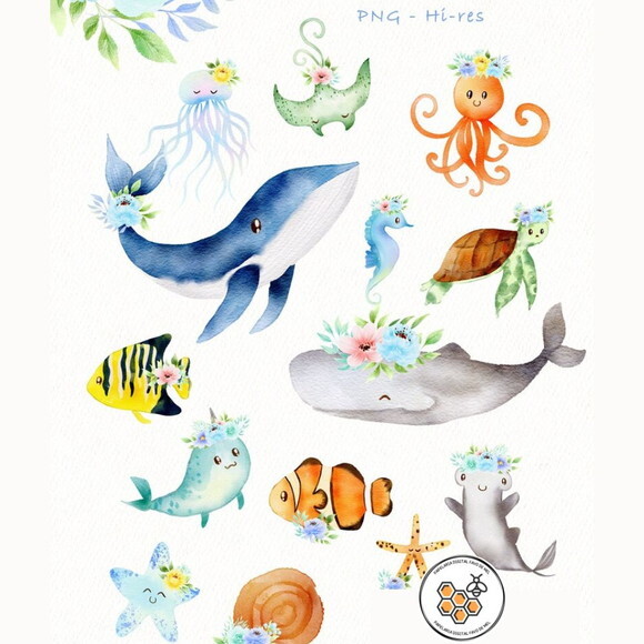 Kit Digital Fundo do Mar 05 - Underwater Aquarela