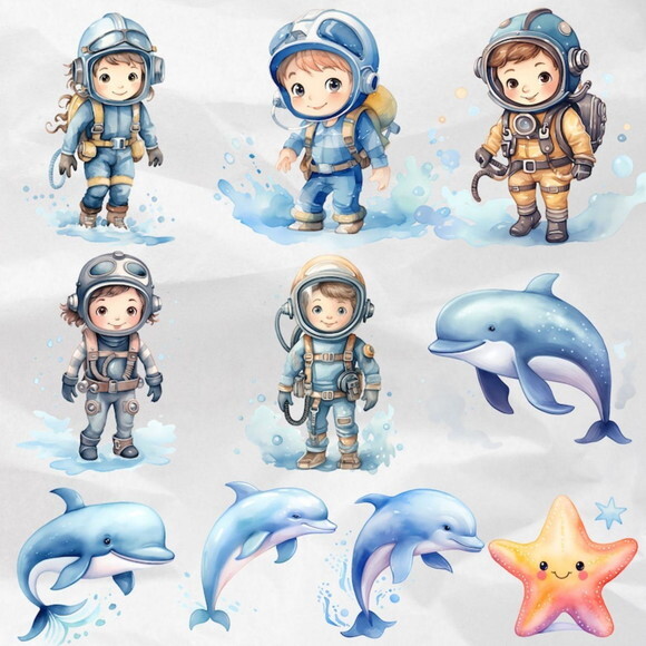 Kit Digital Fundo do Mar 03 - Aquarela Undersea Ddm