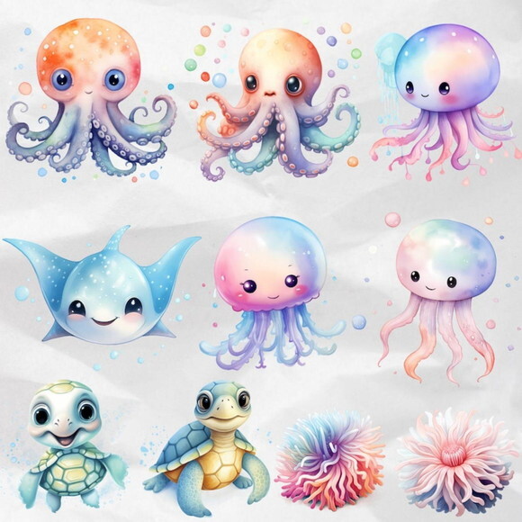 Kit Digital Fundo do Mar 03 - Aquarela Undersea Ddm