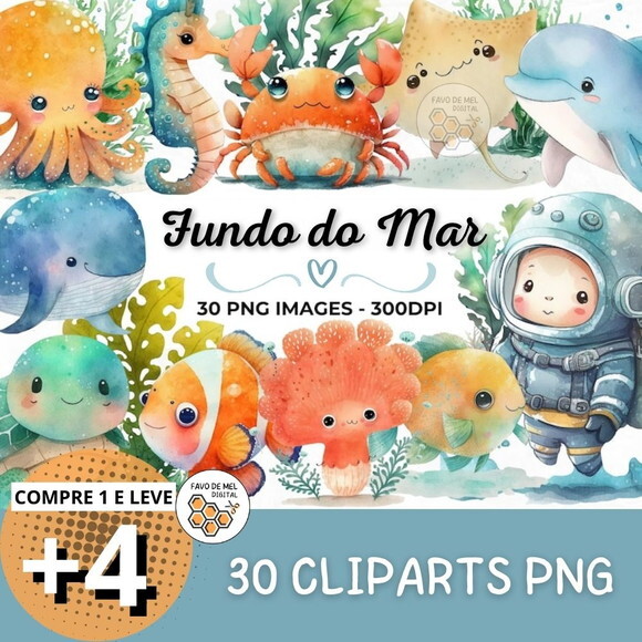 Kit Digital Fundo do Mar 17 - Cute Ocean Creatures (artfs)