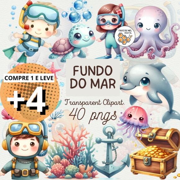 Kit Digital Fundo do Mar 18 - Undersea Aquarela (ddm)