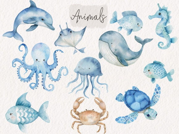 Kit Digital Fundo do Mar 22 - Underwater World Aquarela (kd)
