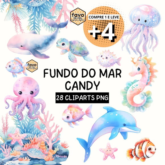 Kit Digital Fundo do Mar 24 Candy Color Aquarela (nca)