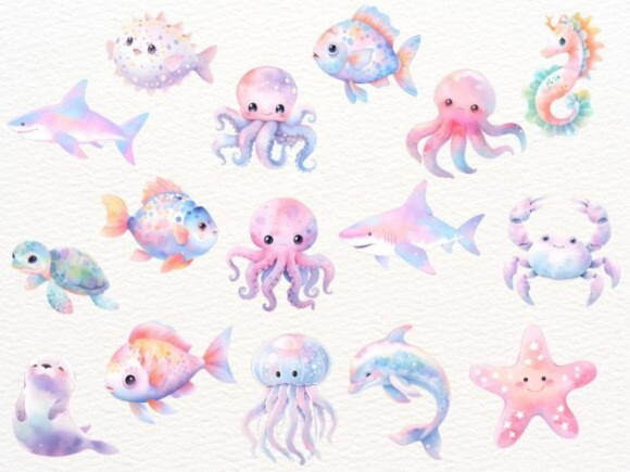 Kit Digital Fundo do Mar 24 Candy Color Aquarela (nca)
