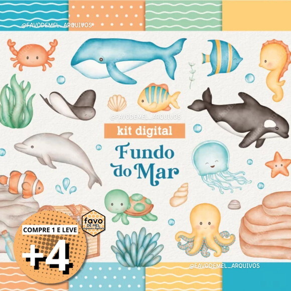 Kit Digital Fundo do Mar 27 Azul Aquarela (edb)
