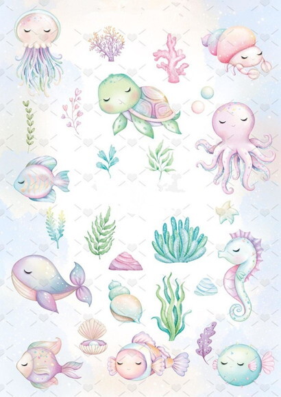 Kit Digital Fundo do Mar Aquarela - Combo Ilustrações 02