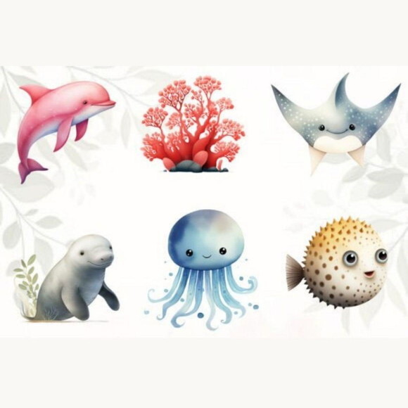 Kit Digital Fundo do Mar Aquarela - Under The Sea #01