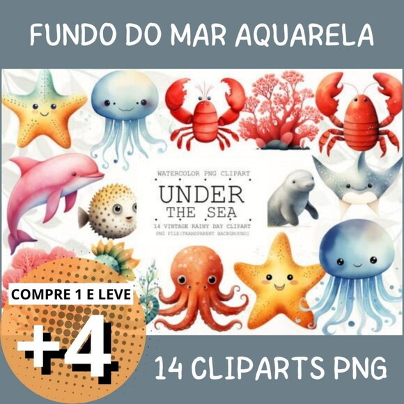 Kit Digital Fundo do Mar Aquarela - Under The Sea #01