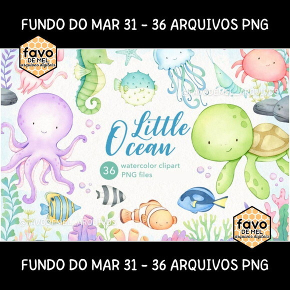 Kit Digital Fundo do Mar Aquarela #31