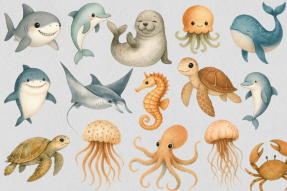 Kit Digital Fundo do Mar Aquarela #36 (pague 1 Leve +4)