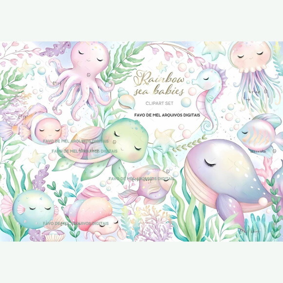 Kit Digital Fundo do Mar Aquarela Premium #34