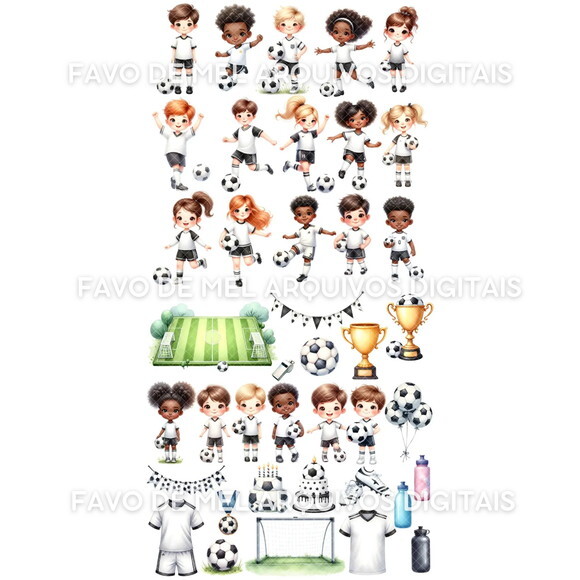 Kit Digital Futebol Aquarela - Soccer Kids Crianças