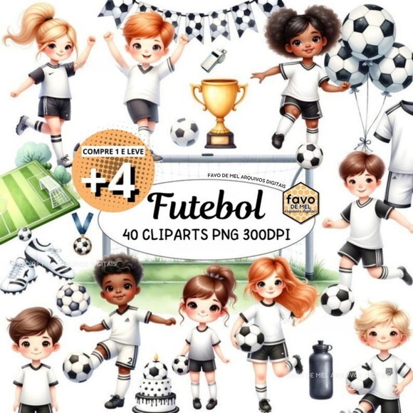 Kit Digital Futebol Aquarela - Soccer Kids Crianças