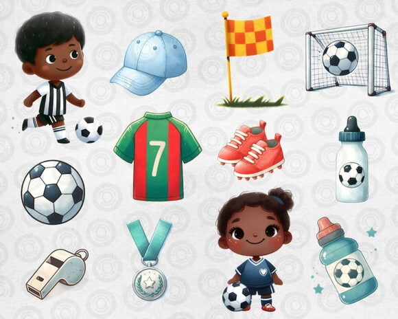 Kit Digital Futebol Aquarela (cc) Menino e Menina