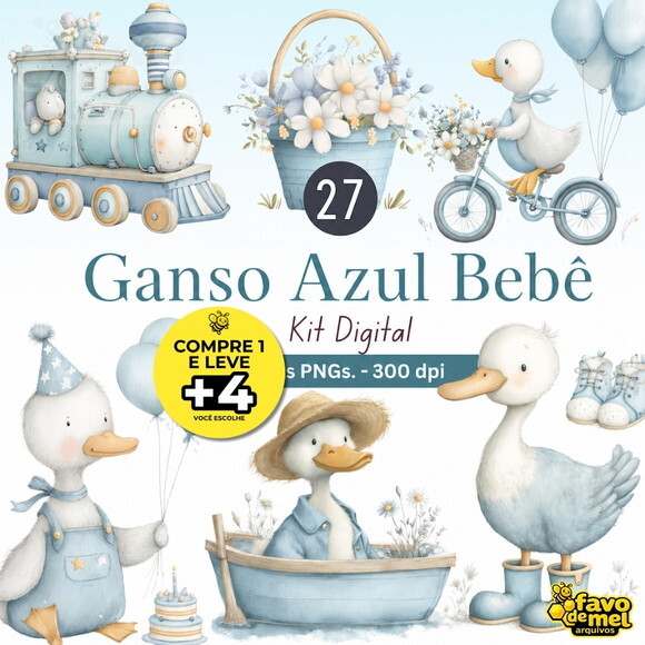 Kit Digital Ganso Azul Aquarela Png #28